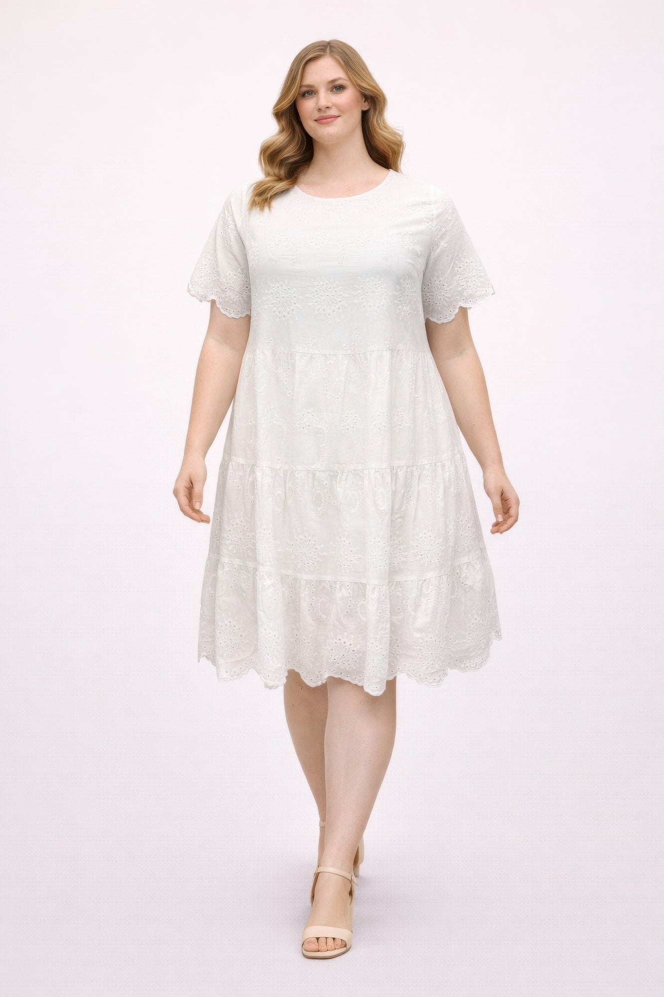 Plus Size White Eyelet Tiered Dress