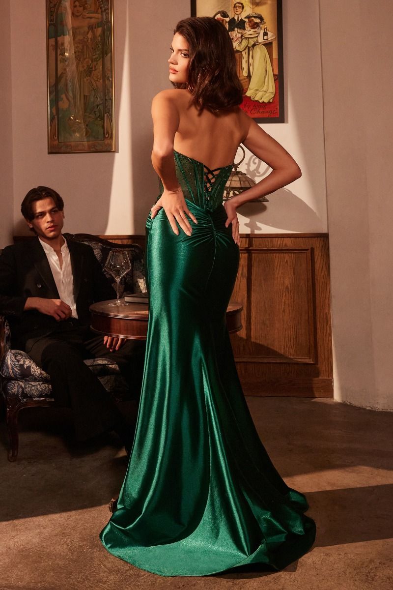 STRAPLESS SATIN CORSET DRESS