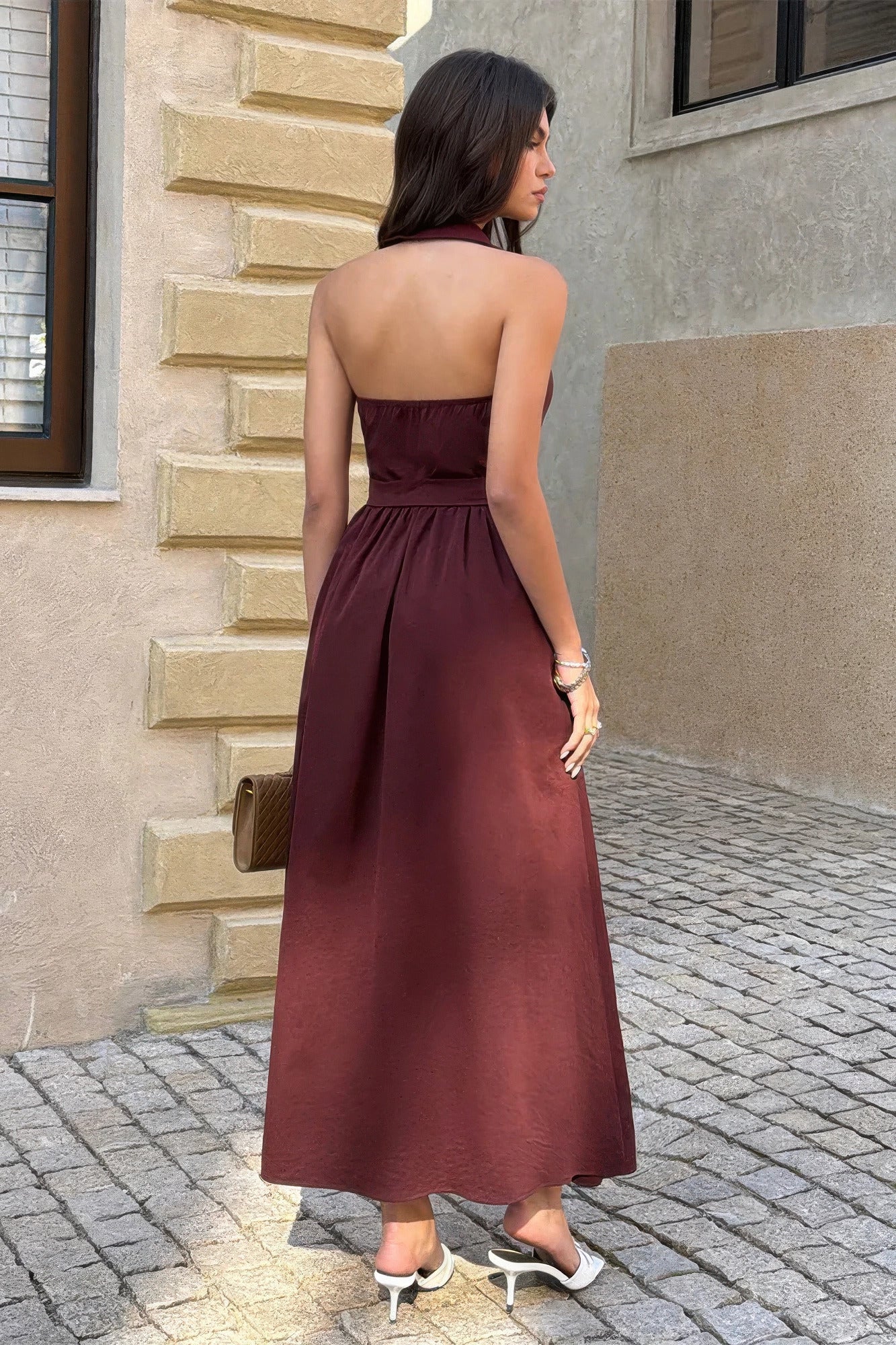 Collared Belt Sleeveless A Line Midi Dress