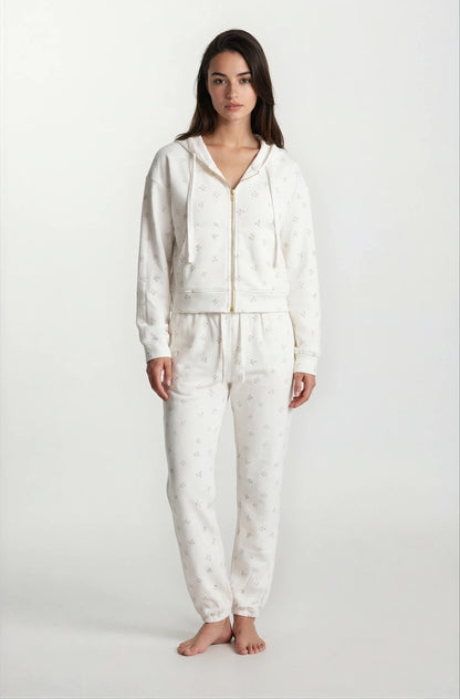 Camille – Cotton Signature Print Zip Hoodie & Jogger Leisure Set 2PC In Floral