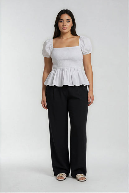 Sera Cotton Peplum Blouse — White