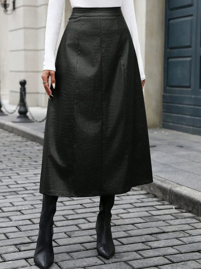 Croc-effect A-line midi skirt