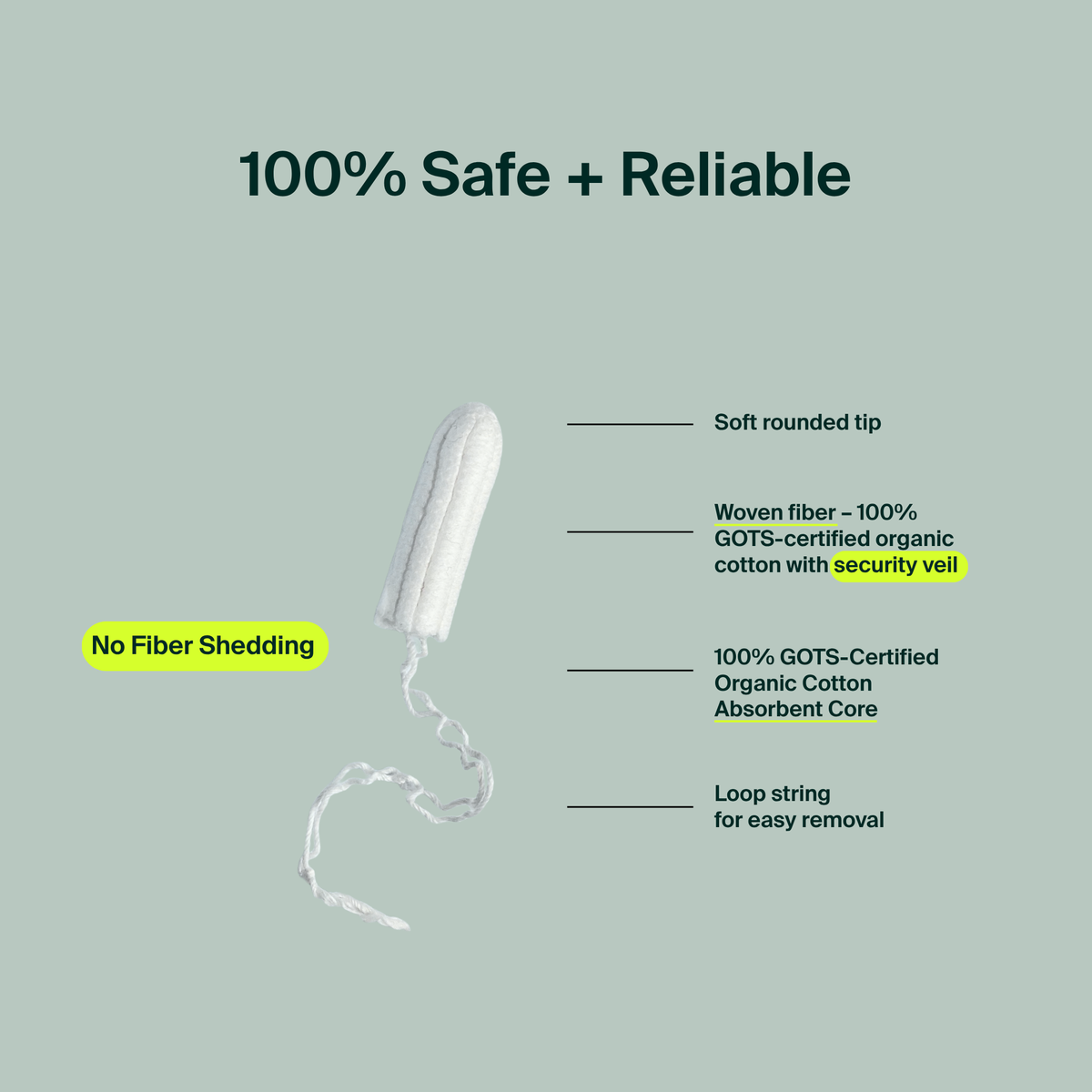 100% Organic Cotton Non-Applicator Tampons