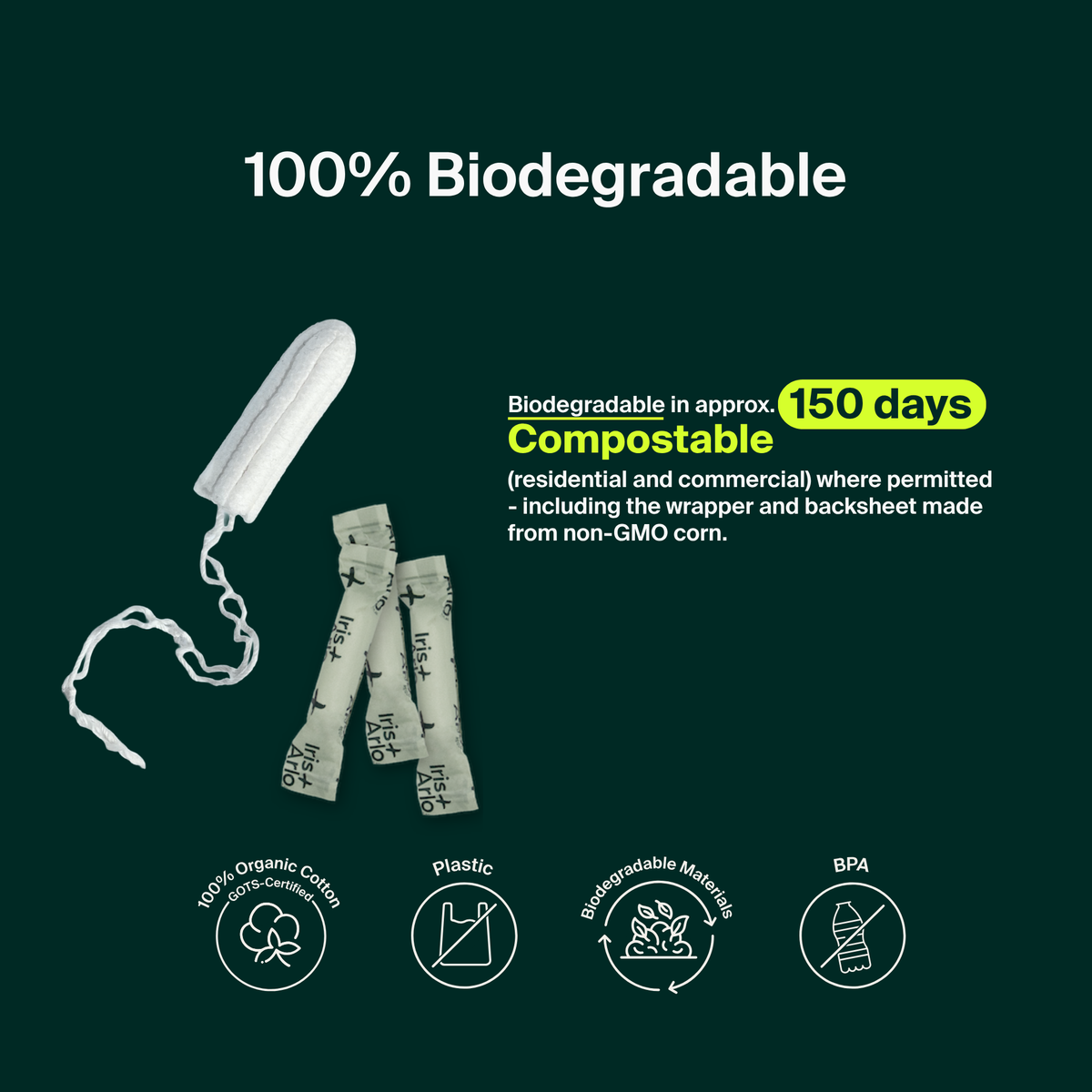 100% Organic Cotton Non-Applicator Tampons