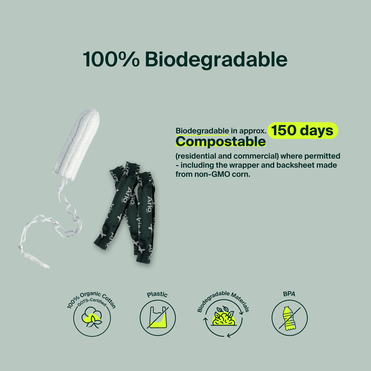 100% Organic Cotton Non-Applicator Tampons
