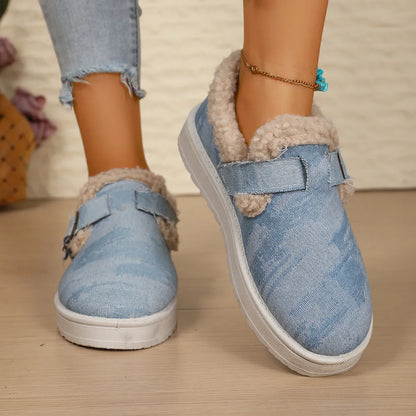 Lined denim-look buckle shoes