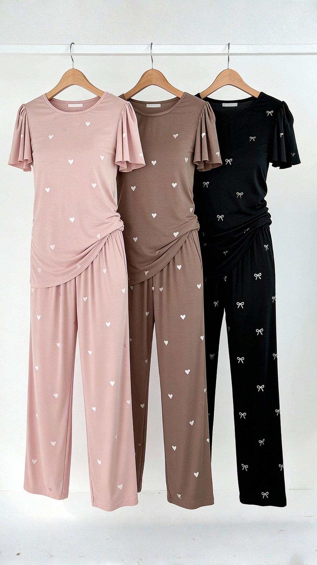 Heartfull PJ – Silky Printed Pajama Set 2PC In Blush Hearts