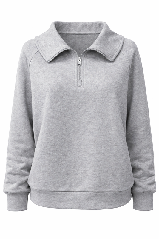 Maeve Luxeflow - Relaxed 3/4 Zip Top In Heather Grey