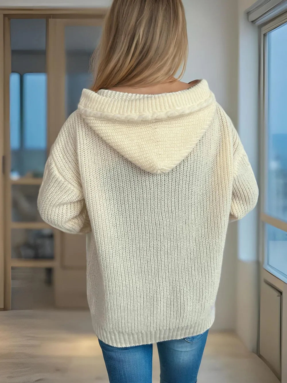 Cable-knit hooded toggle cardigan