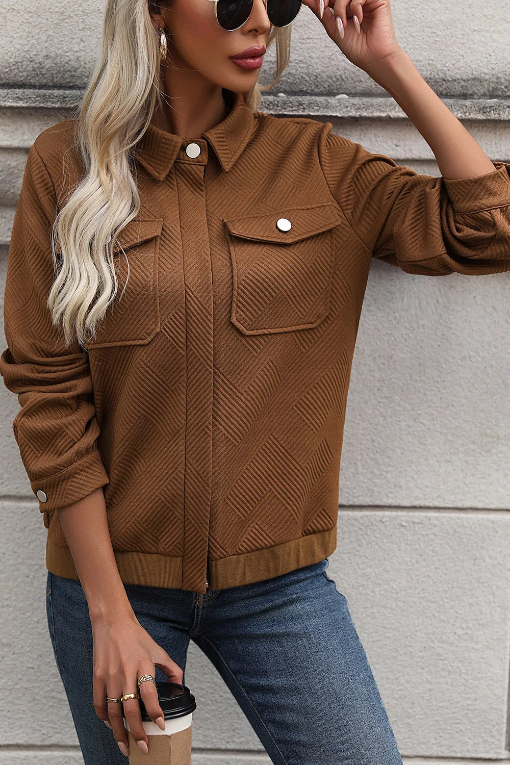 Textured zip-front pocket jacket