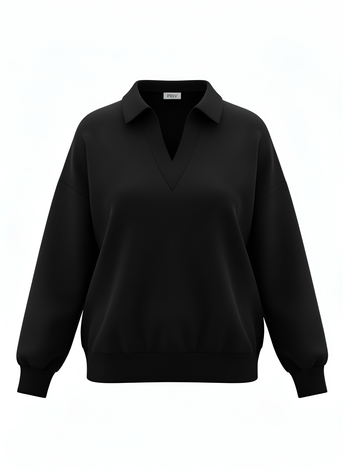 Ella Long-Sleeve Polo — Black