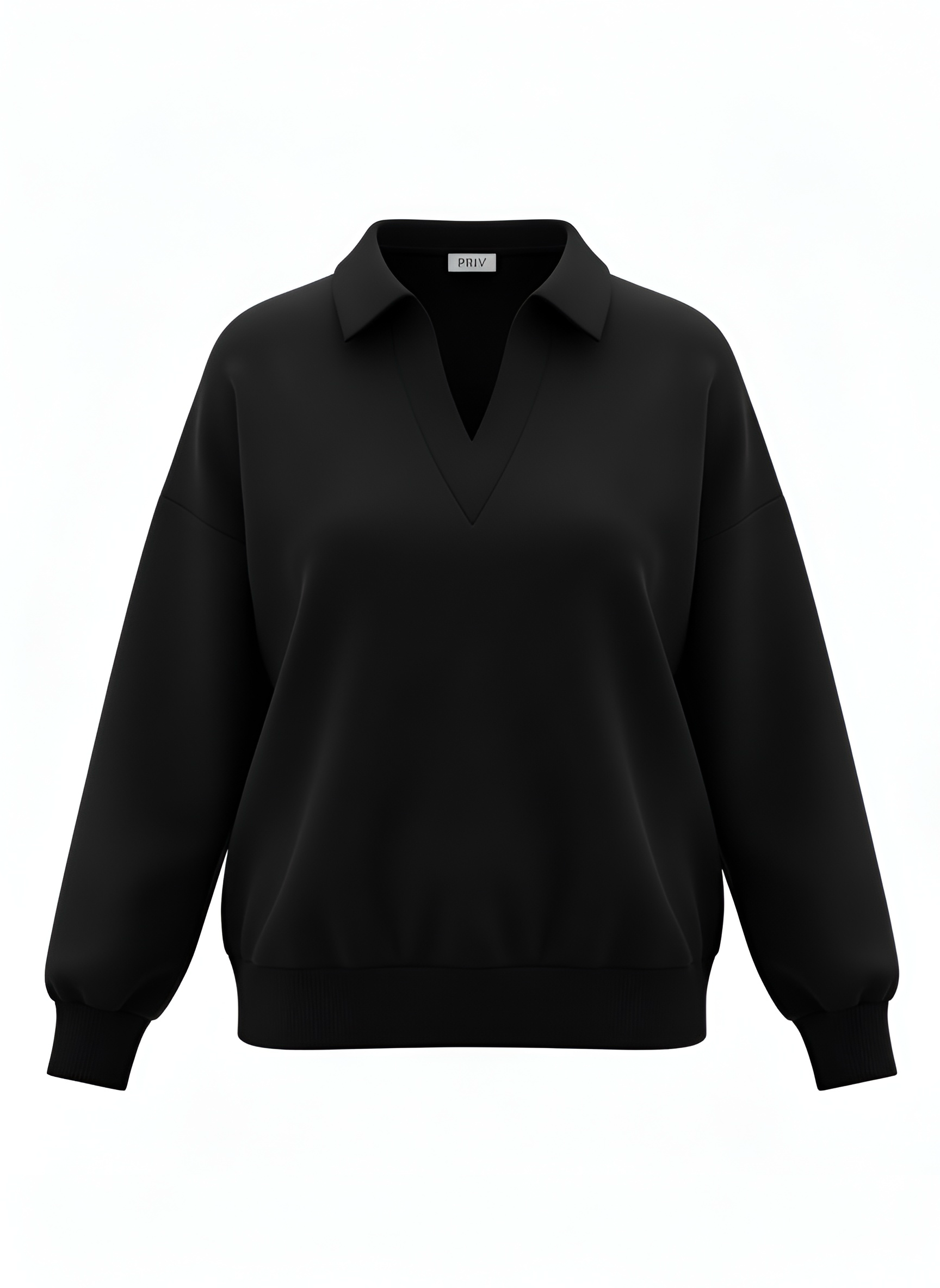 Ella Long-Sleeve Polo — Black