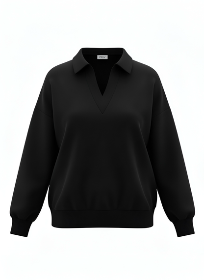 Ella Long-Sleeve Polo — Black
