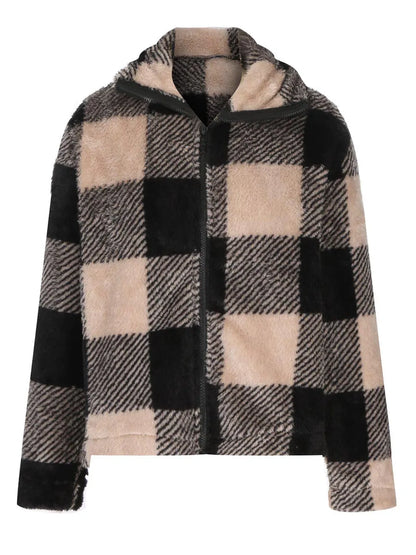 Plaid zip-front fleece jacket