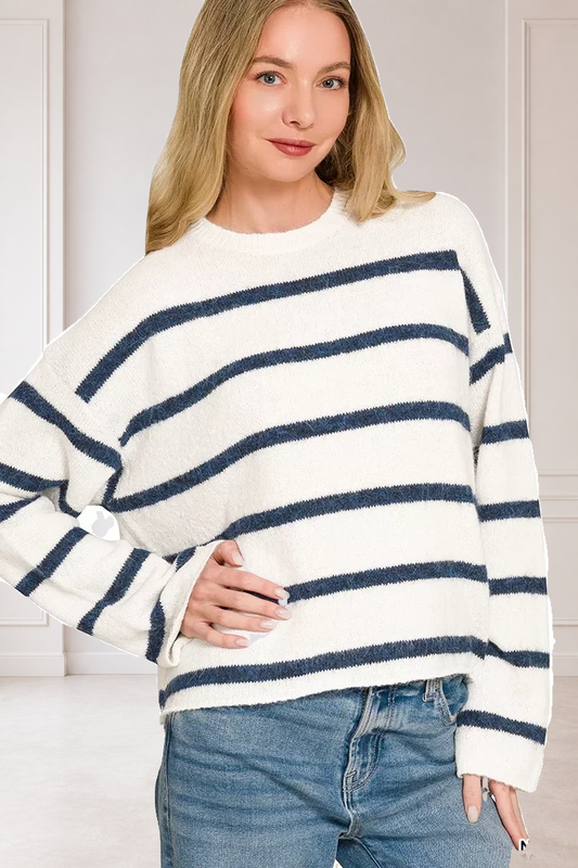 The Navy Wool Blend Striped Sweater
