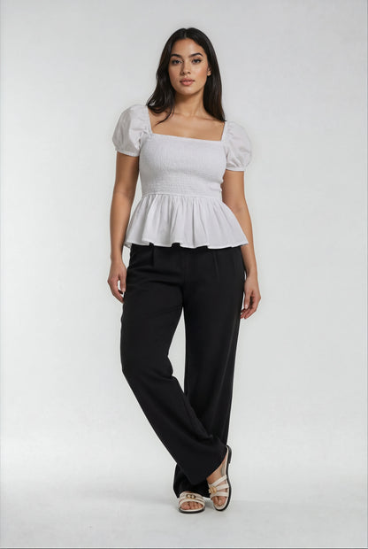 Sera Cotton Peplum Blouse — White
