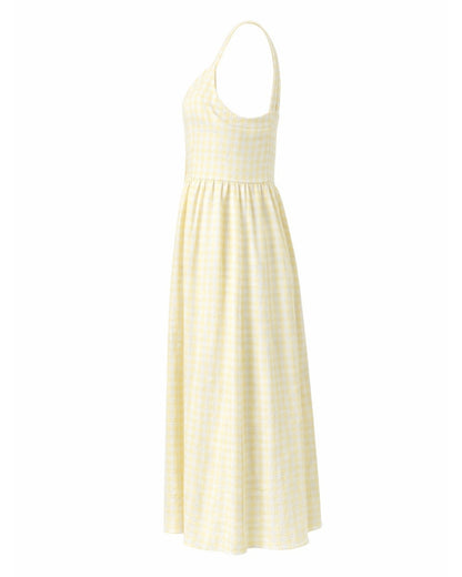 Prairie – Natural Waist Midi Dress With Pockets In Yellow Gingham