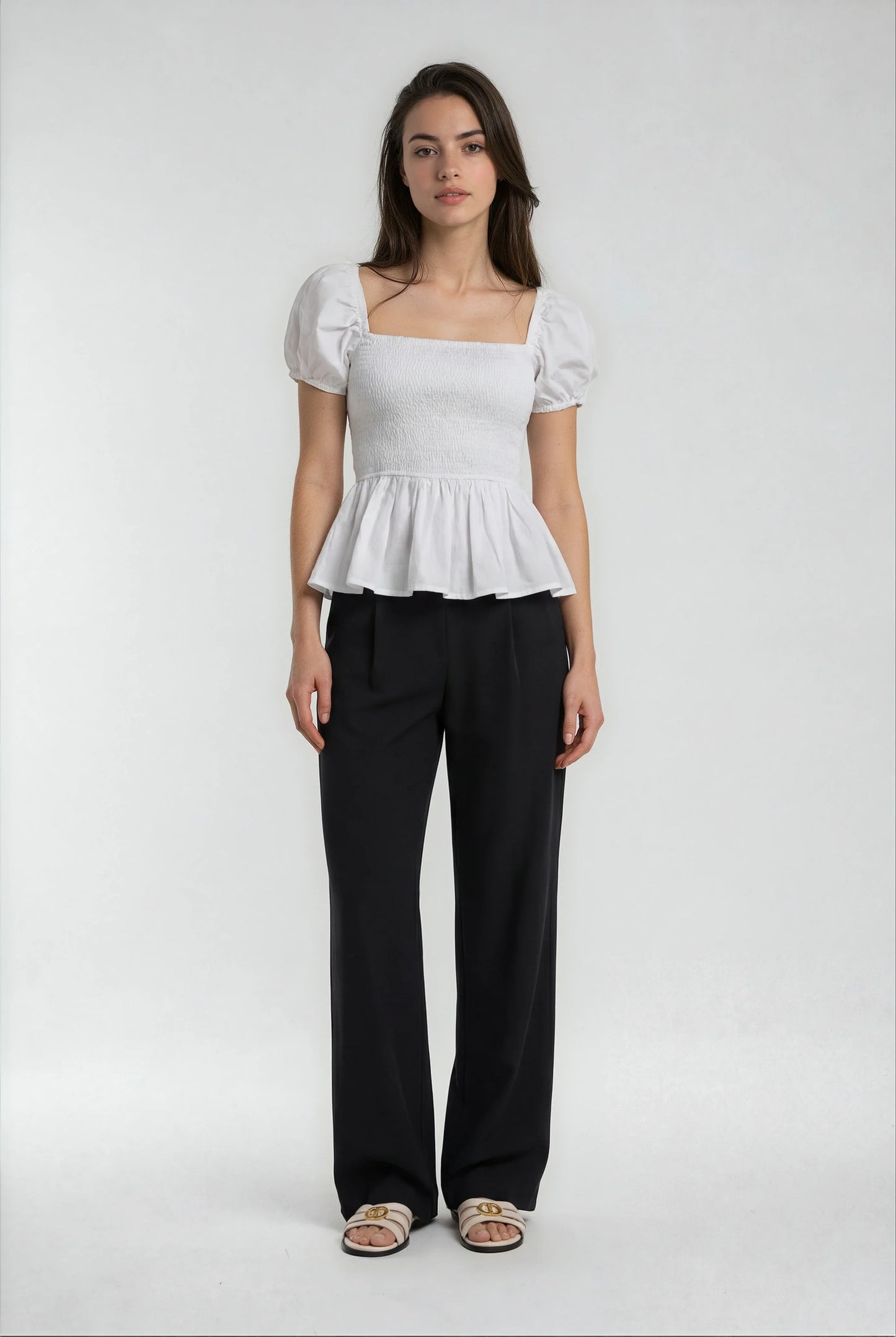 Sera Cotton Peplum Blouse — White