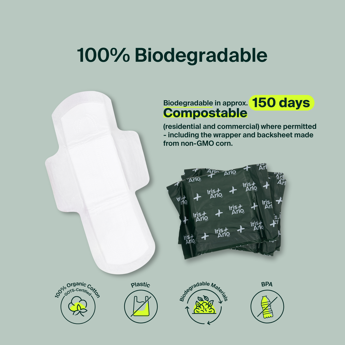Organic Cotton Overnight Pads — 34 Pack