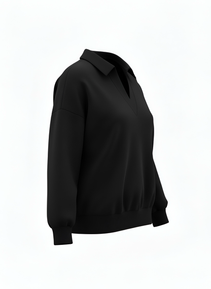 Ella Long-Sleeve Polo — Black