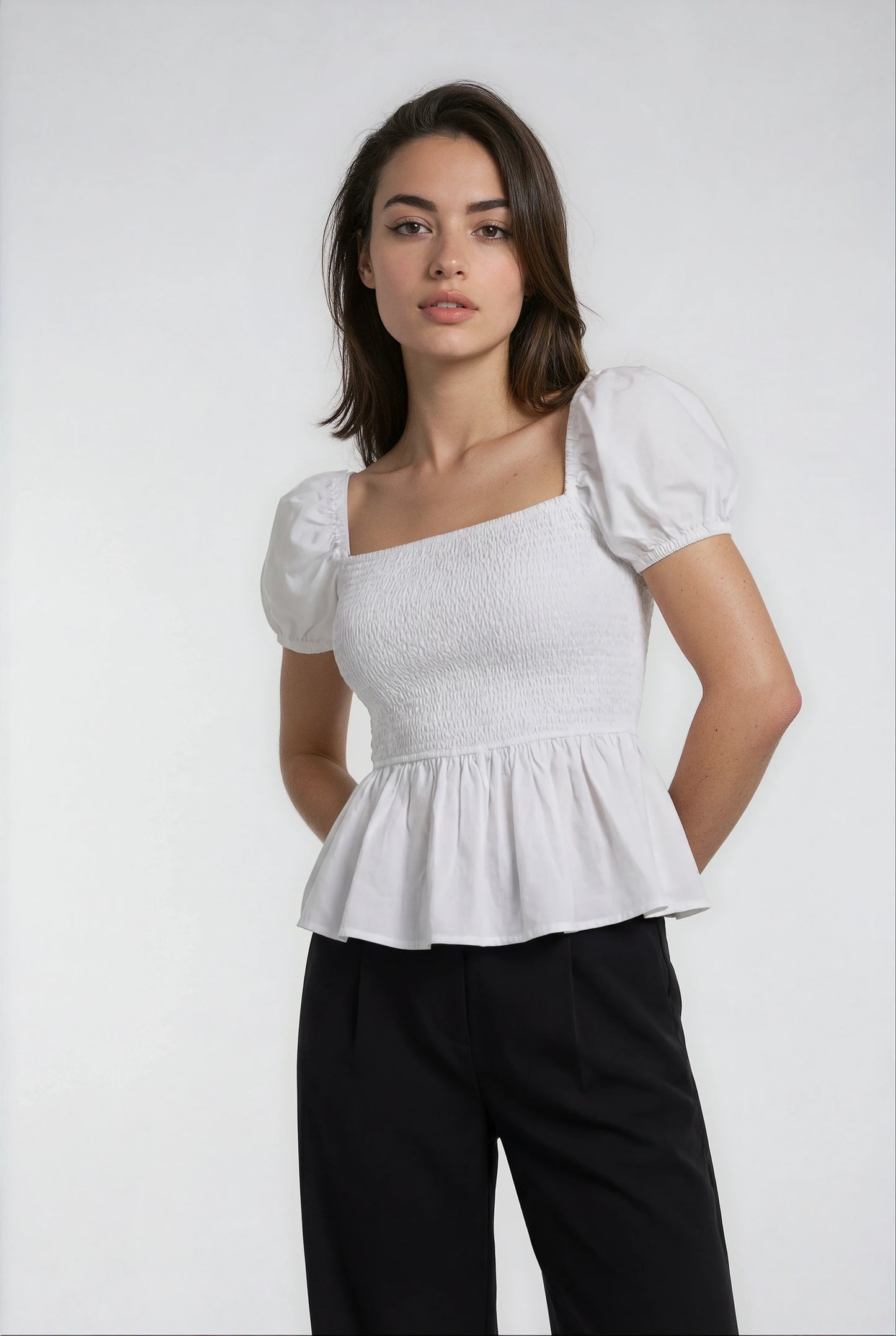 Sera Cotton Peplum Blouse — White