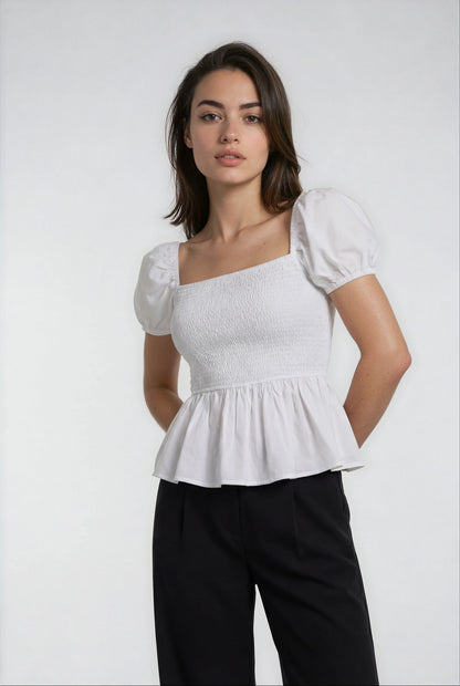 Sera Cotton Peplum Blouse — White