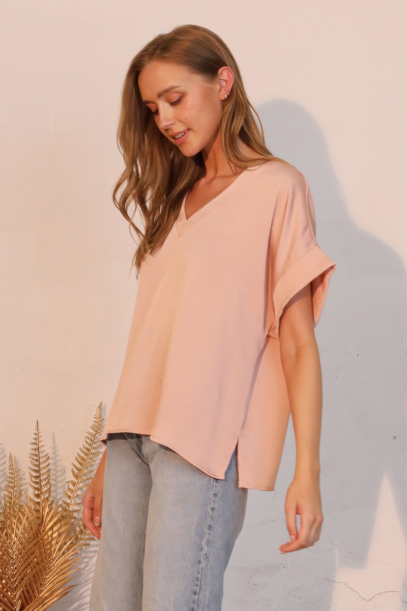 Washed Poly Silk V-neck Tee