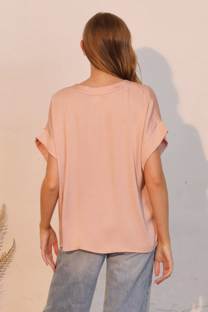 Washed Poly Silk V-neck Tee