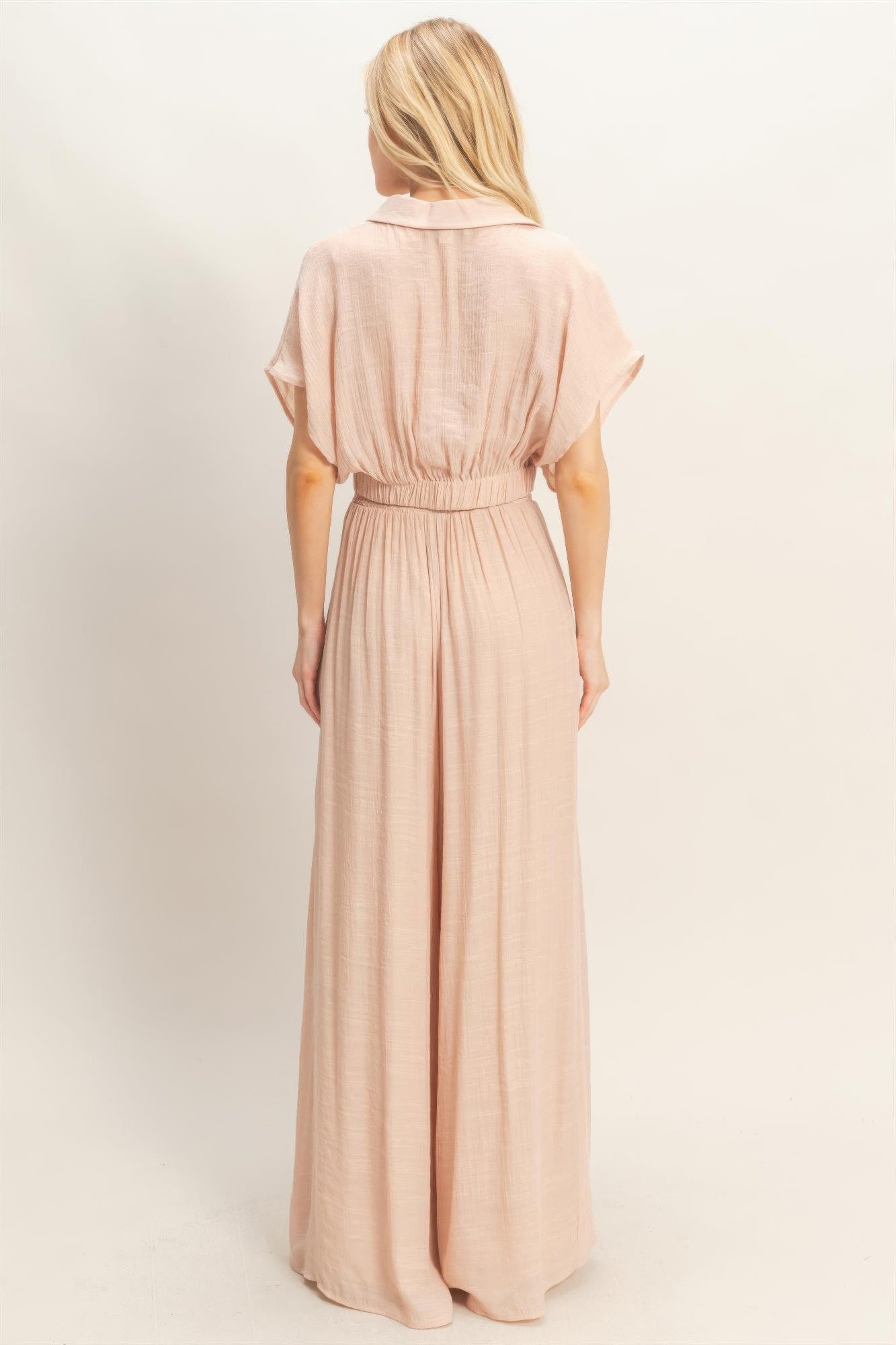 Collared Wrap Top & Wide-leg Pants Set