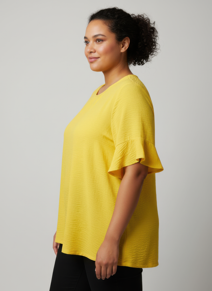 Textured Ruffle Sleeve Short Sleeve Top