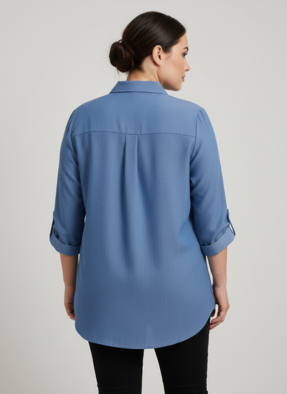 Zip Front Utility Pocket Tunic Blouse