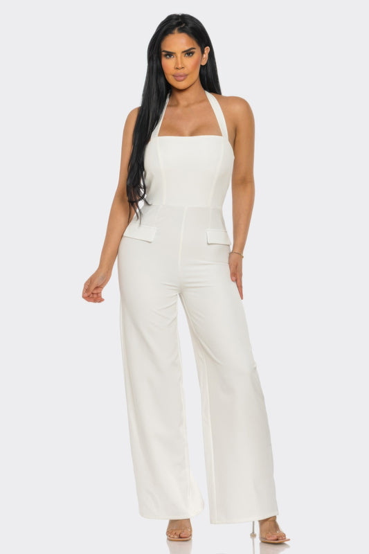 Halter-Neck Jumpsuit with Back Zipper