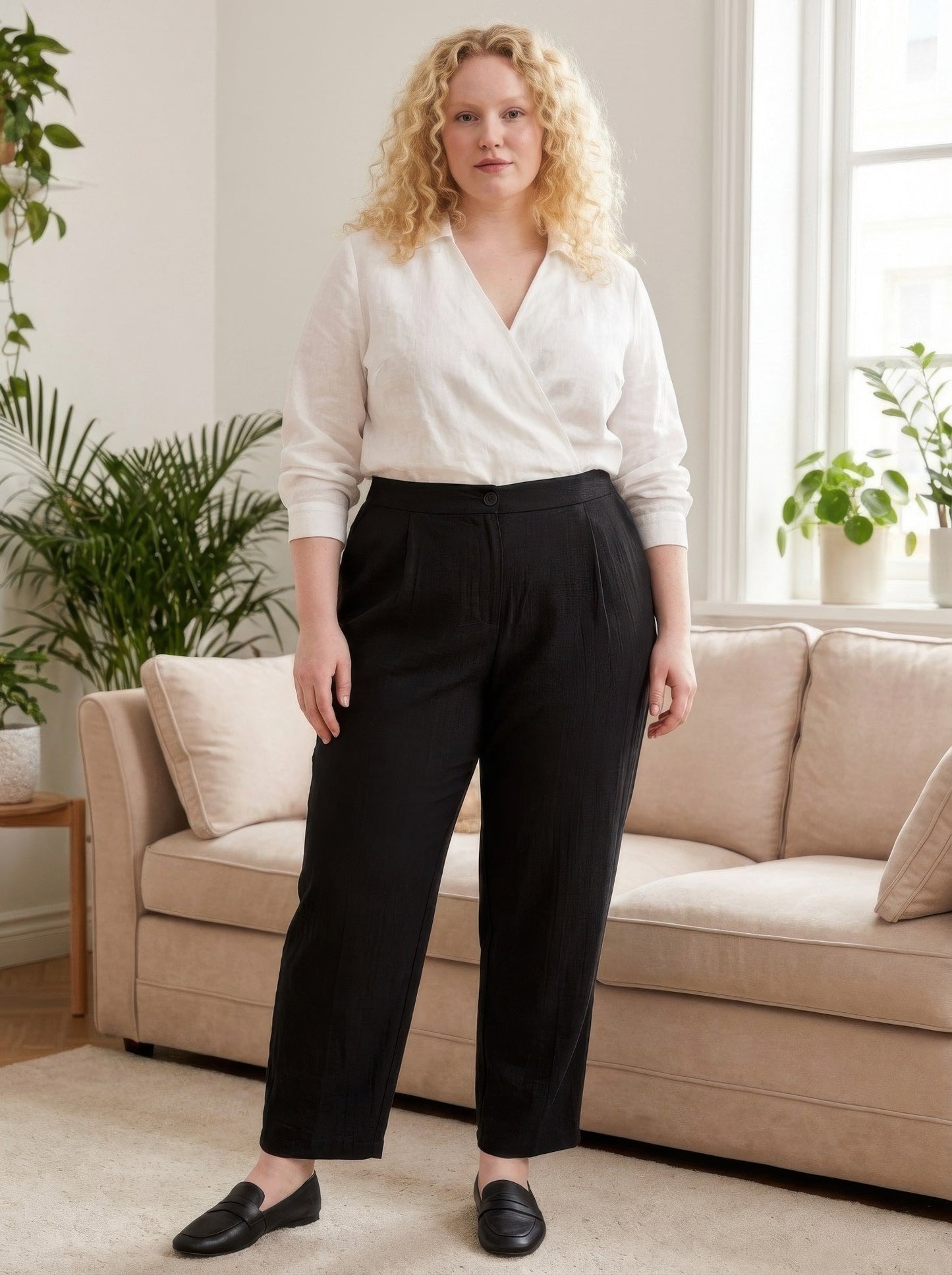 High-rise Linen-blend Straight Leg Pants