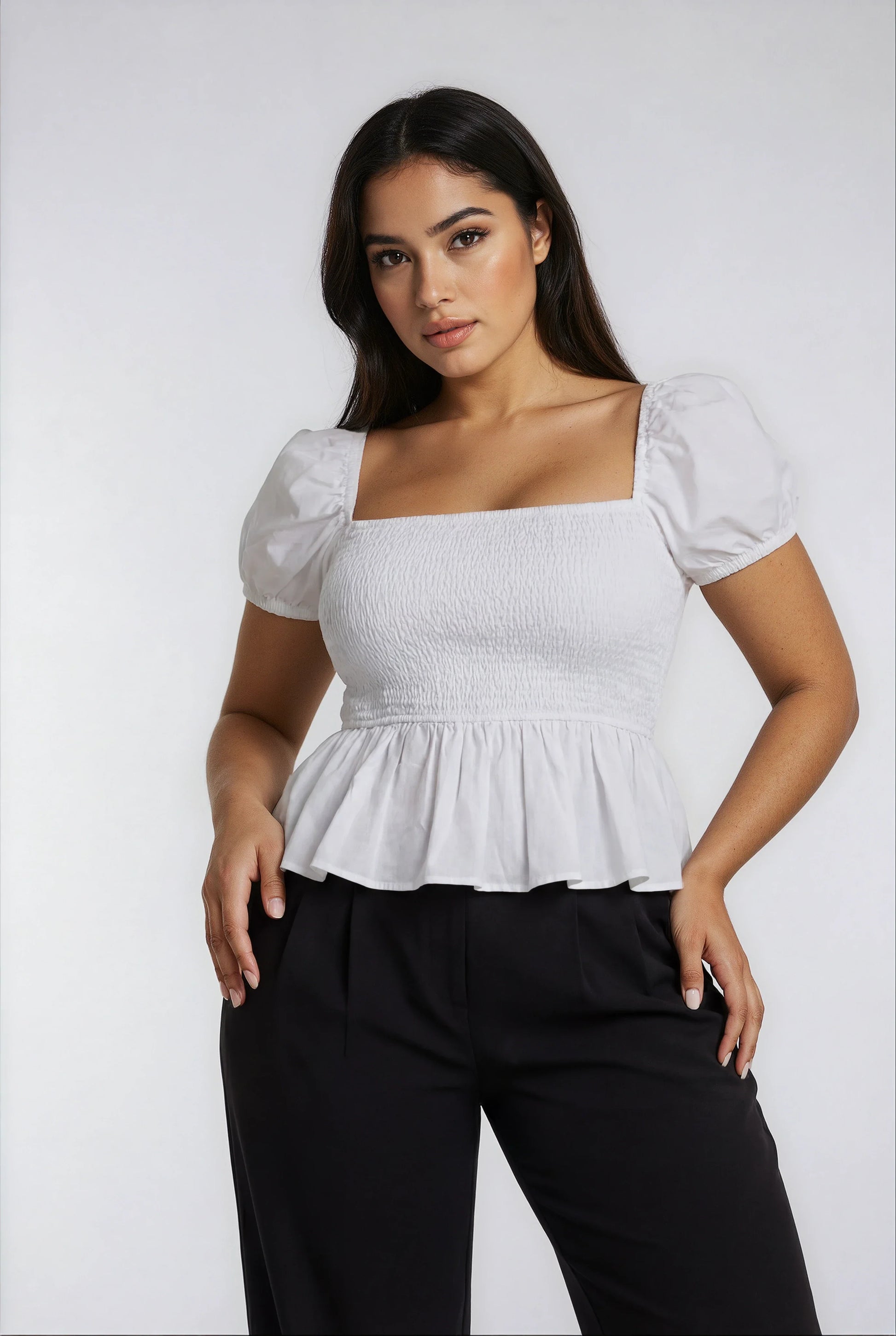 Sera Cotton Peplum Blouse — White