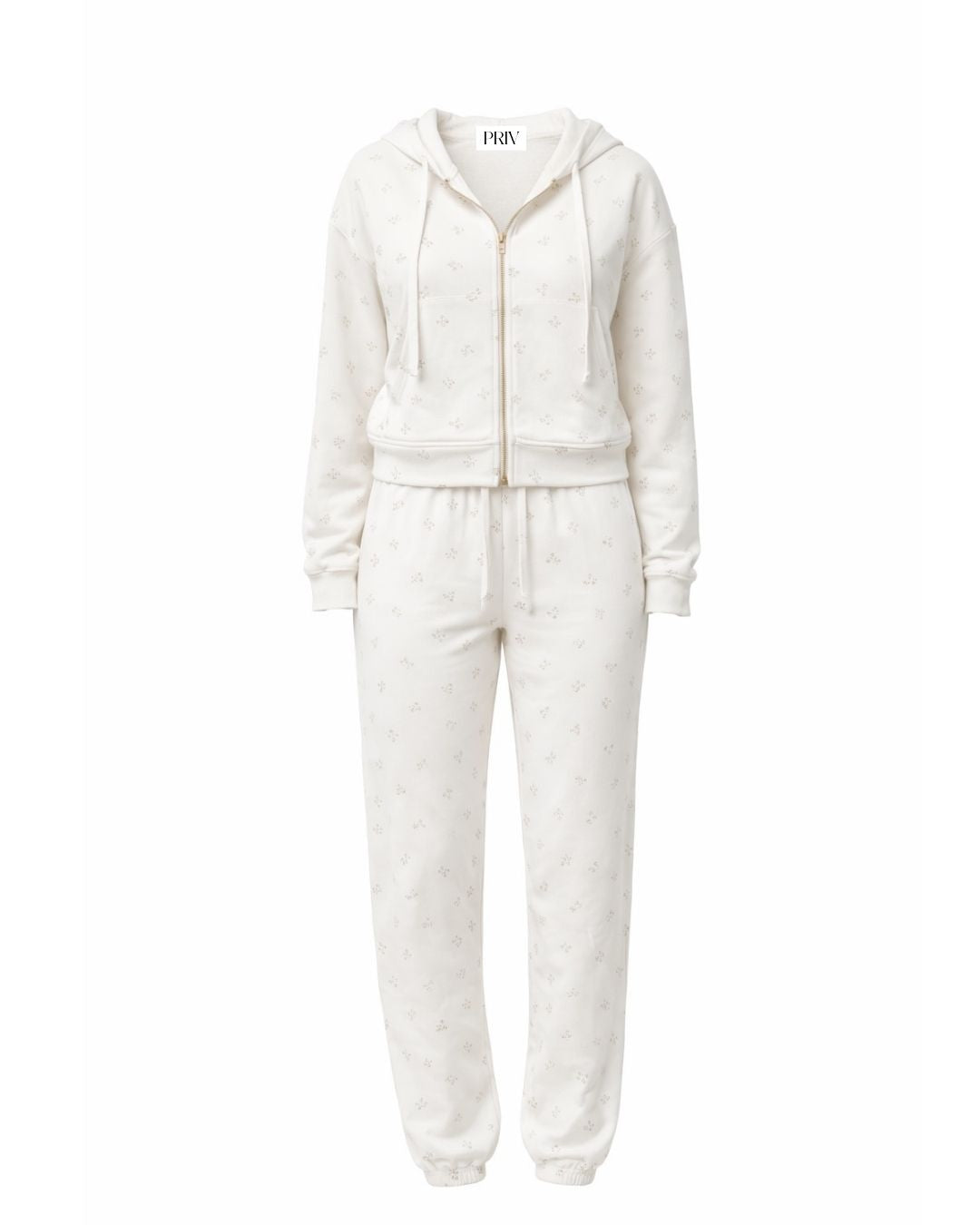 Camille – Cotton Signature Print Zip Hoodie & Jogger Leisure Set 2PC In Floral