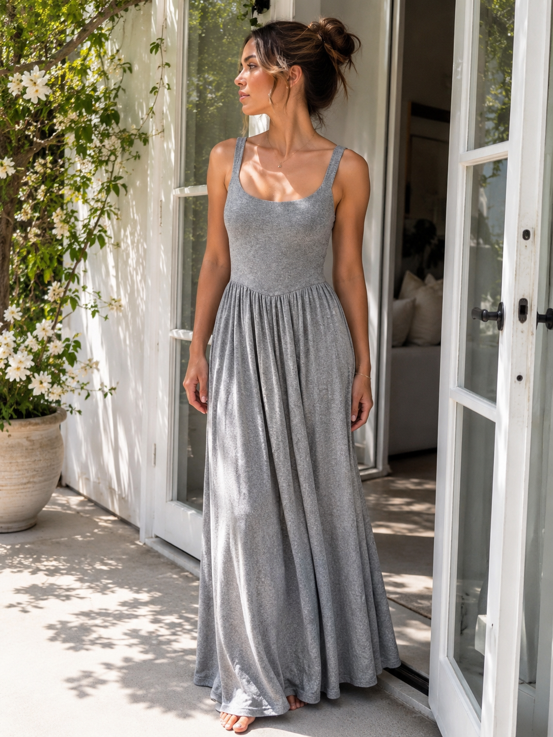 Dawn Silky Jersey Maxi Dress — Grey