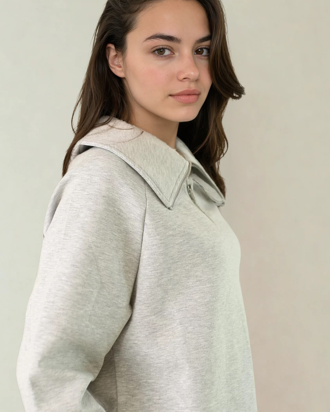 Maeve Luxeflow - Relaxed 3/4 Zip Top In Heather Grey