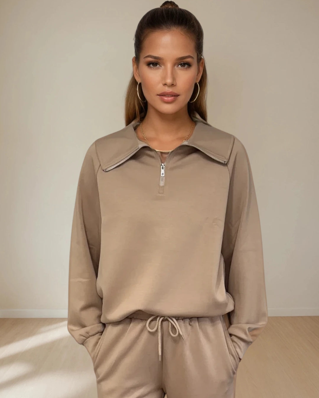 Maeve Relaxed Half-Zip — Mocha