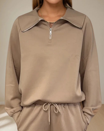 Maeve Relaxed Half-Zip — Mocha