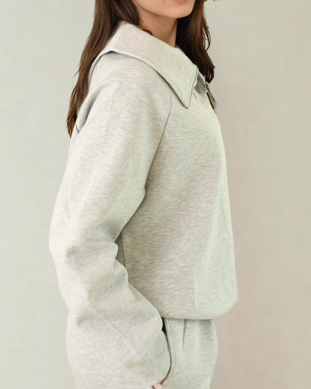 Maeve Luxeflow - Relaxed 3/4 Zip Top In Heather Grey