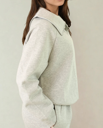 Maeve Luxeflow - Relaxed 3/4 Zip Top In Heather Grey