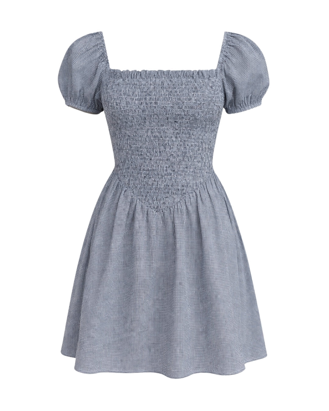 Ramona - Smocked Puff Sleeve Square Neck Dress Black Gingham