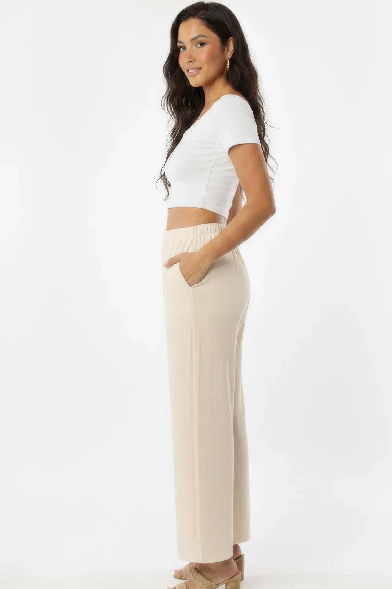 Relaxed Fit 100% Cotton Wide-leg Pants With Side Pockets