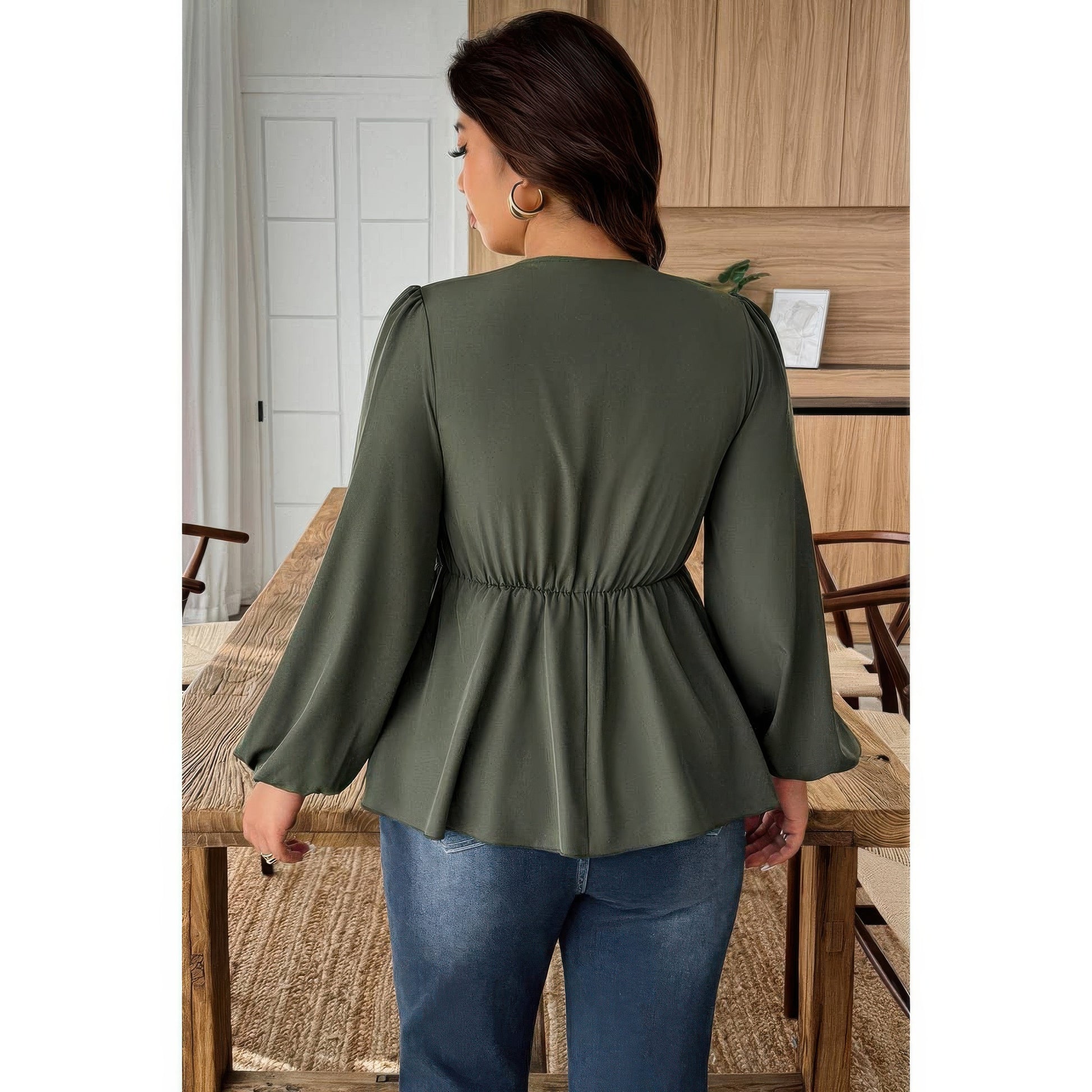 Plus Size Solid V Neck Lace Patchwork Shirt