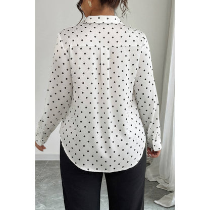 Plus Size Polka Dot Button Up Long Sleeve Shirt