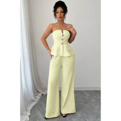 Off Shoulder Waist Cinched Wide Leg Sets