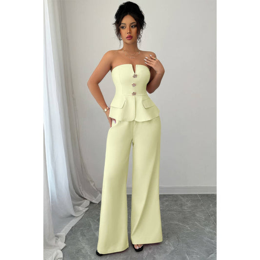 Off Shoulder Waist Cinched Wide Leg Sets