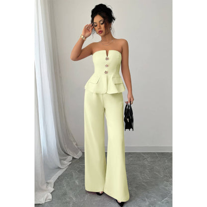 Off Shoulder Waist Cinched Wide Leg Sets