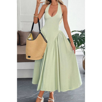 Halter Back-Zip Midi Sundress