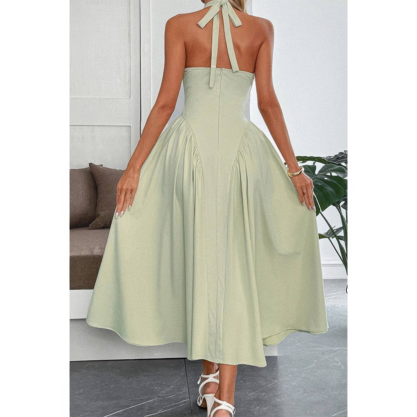 Halter Back-Zip Midi Sundress
